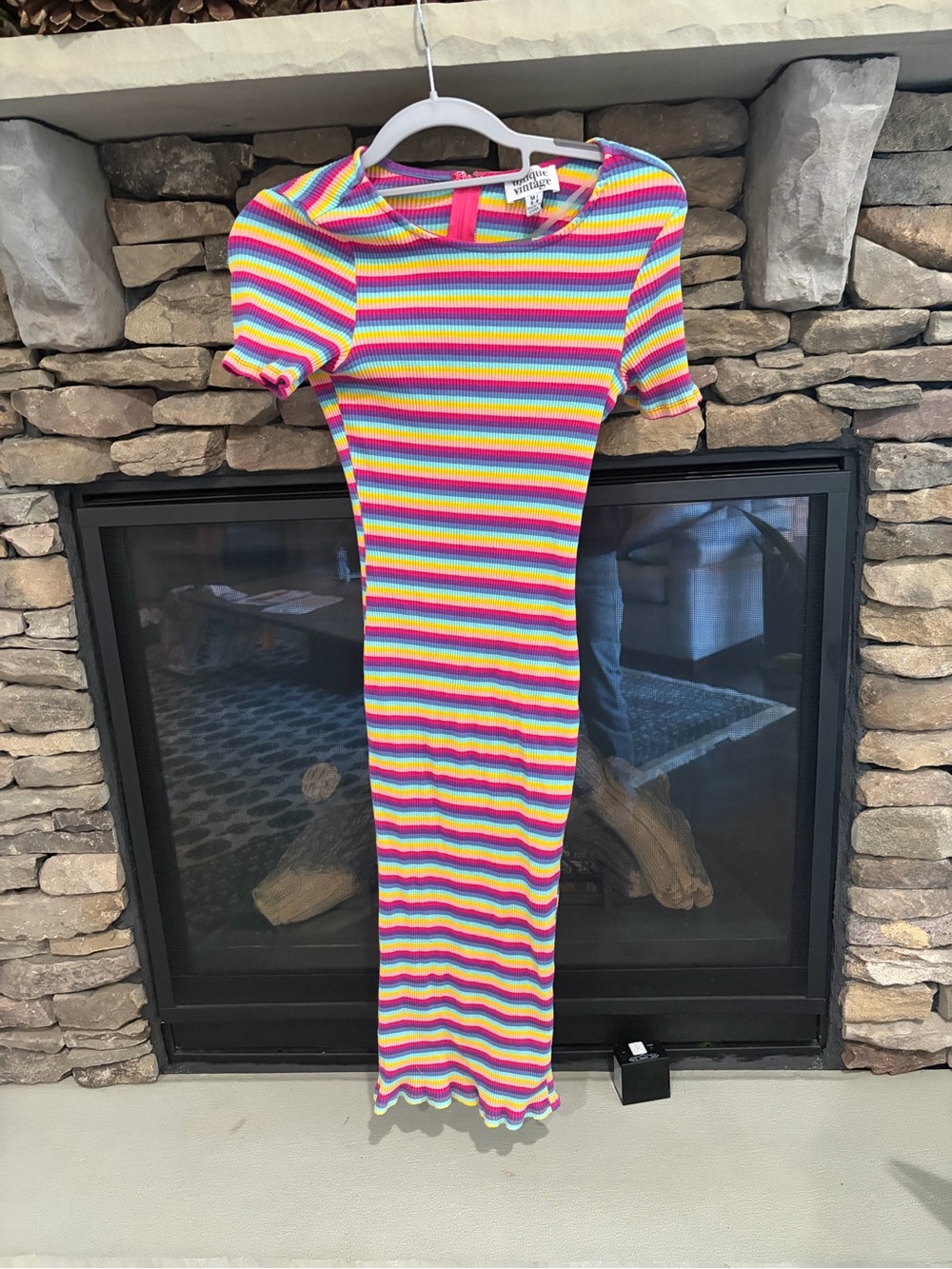 Unique Vintage Multicolor Rainbow Stripe Midi Dress
